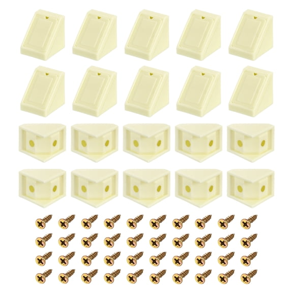 50Pack 90 Degree Plastic Corner Braces with Cover Cap, 17.5x20x20mm Angle Brackets with Screws (Beige Yellow)
