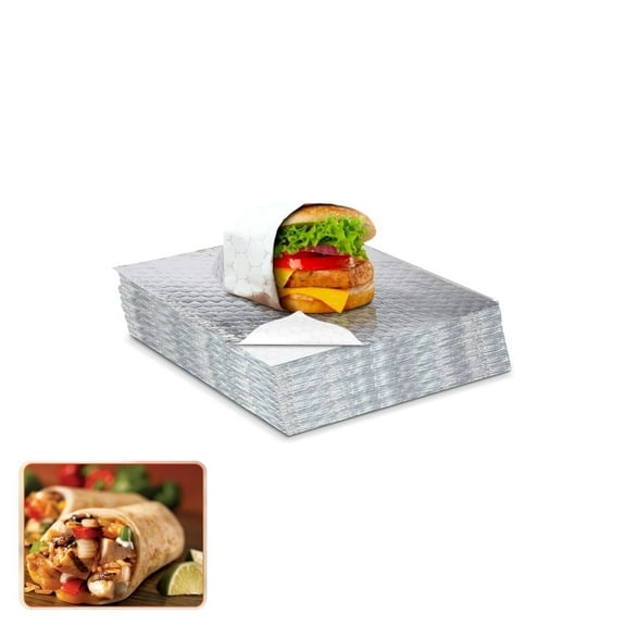 50Pack Aluminum Foil Sheets,QZS Portable Food Wrapping Sheets for Burritos,12"x12" Sandwich Wrap Paper for Hot Dogs,Burgers