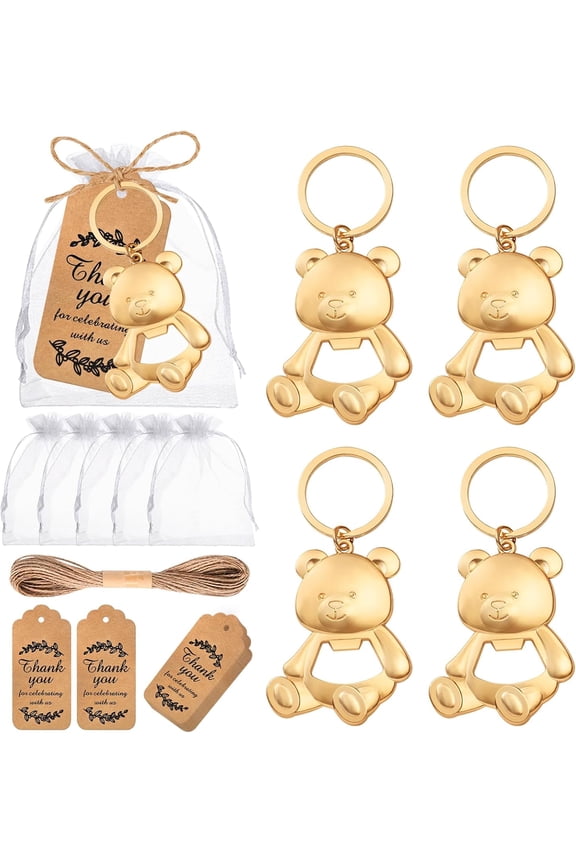 50Pack Bear Bottle Opener Keychain Baby Shower Return Favors for Guests Bear Bottle Opener with Organza Bags Tags for Birthday Wedding Decoration Return Gift Souvenirs