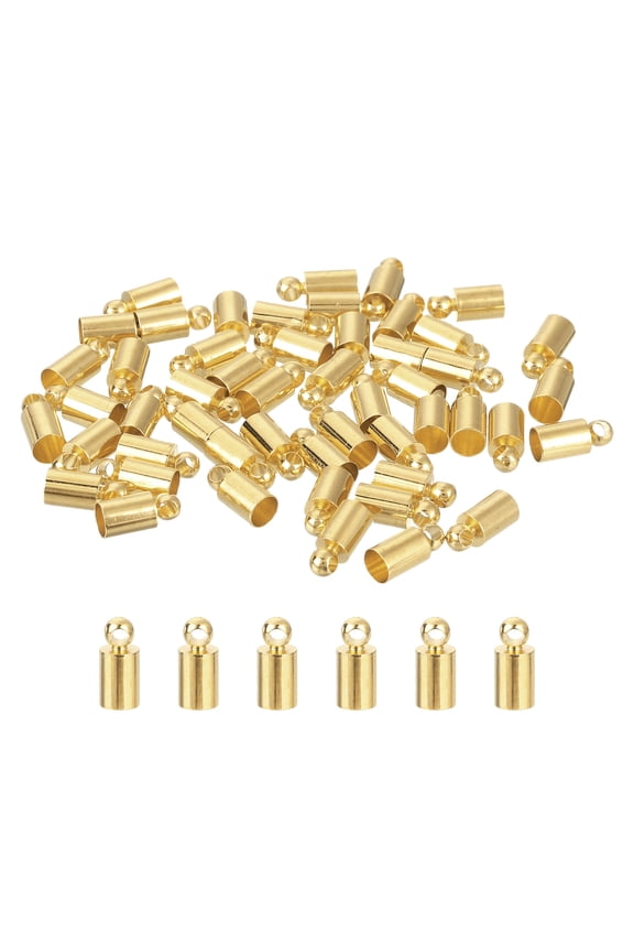 50Pack Leather Cord End Caps, 4mm OD Column Barrel Terminators for Leather Bracelets Tassels, Light Golden