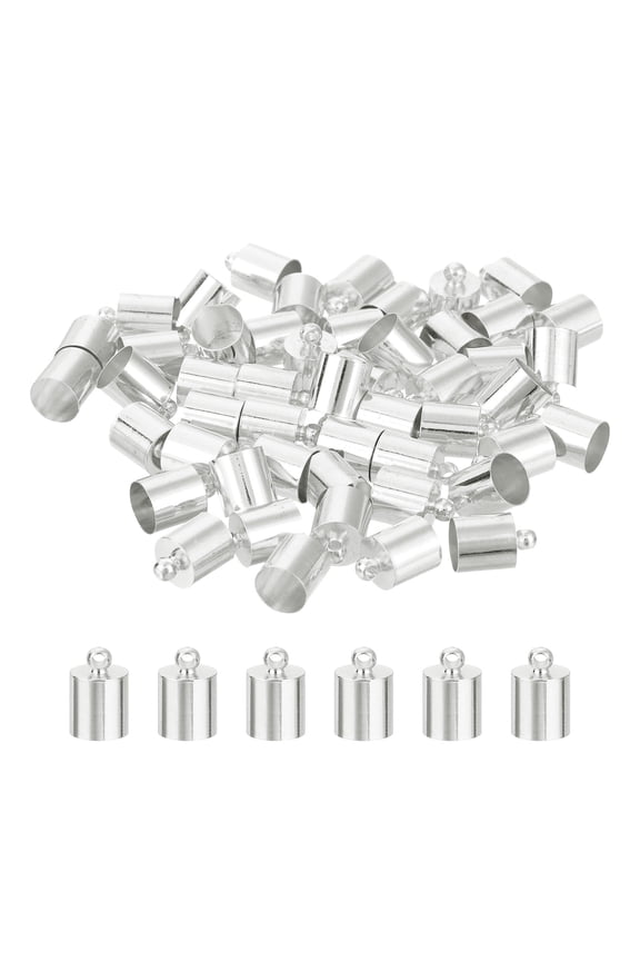 50Pack Leather Cord End Caps, 8mm OD Column Barrel Terminators for Leather Bracelets Tassels, Silver Tone