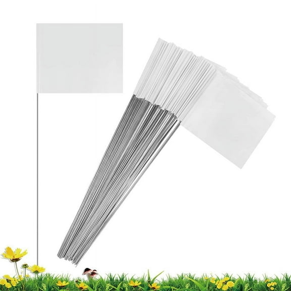 50Pack Marking Flags, White Yard Flags 15x4x5Inch, Marker