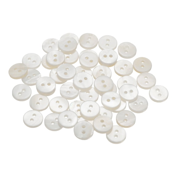 50Pack Natural Shell Button, 2 Hole 10mm Flat Mother of Pearl Button, White