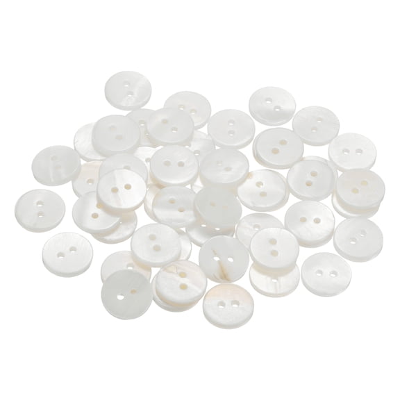 50Pack Natural Shell Button, 2 Hole 12.5mm Flat Mother of Pearl Button, White