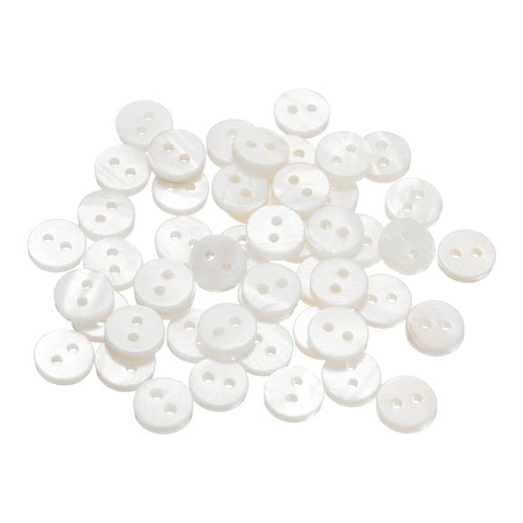 50Pack Natural Shell Button, 2 Hole 9mm Flat Mother of Pearl Button, White