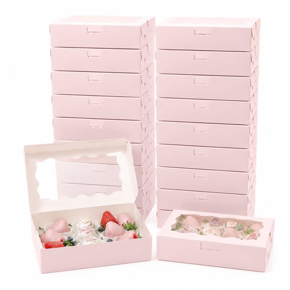 50Pack Pink Bakery Boxes with Clear Window, 7 x 4.3 x 1.5 Inch Rectangular Cookie Containers For Desserts, Pastry Packaging for Wedding Birthday Party Favors Home Baking Treats
