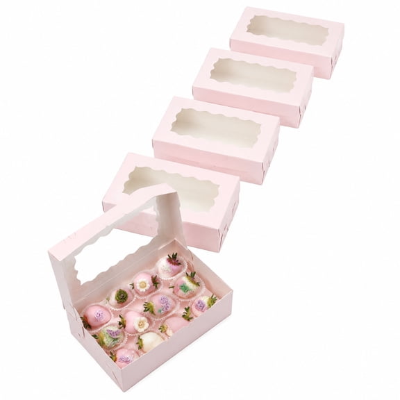 50Pack Pink Bakery Boxes with Clear Window, 7 x 4.3 x 1.5 Inch Rectangular Cookie Containers For Desserts, Pastry Packaging for Wedding Birthday Party Favors Home Baking Treats