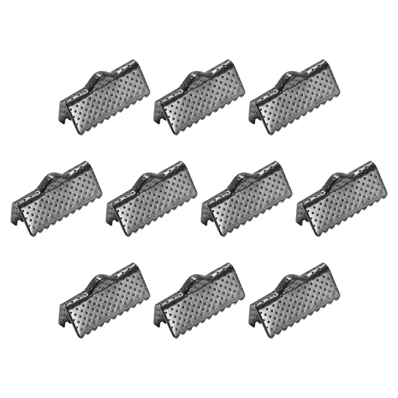 50Pack Ribbon Crimp Clamp Ends 16mm Cord End Clasp for DIY Craft Metallic Black