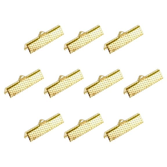 50Pack Ribbon Crimp Clamp Ends 25mm Cord End Clasp for DIY Craft Light Golden