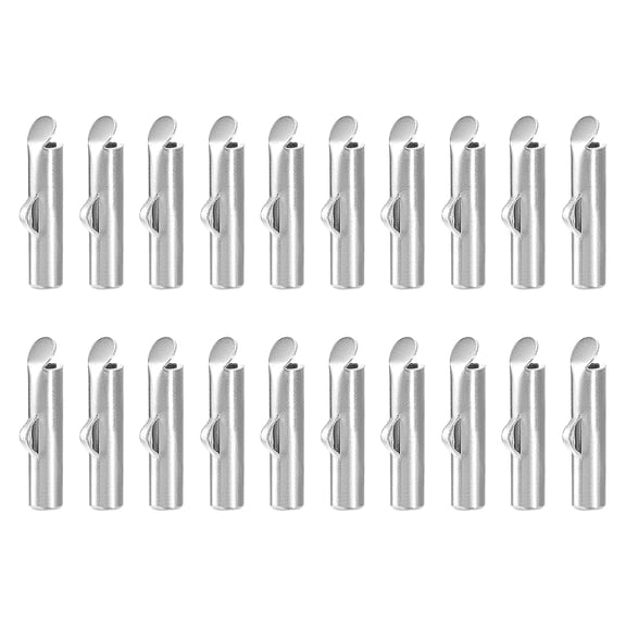 50Pack Slide on End Clasps, 13mm Tube Ball Bead Slider Crimp Ends, Silver Tone