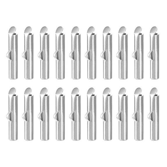 50Pack Slide on End Clasps, 16mm Tube Ball Bead Slider Crimp Ends, Silver Tone