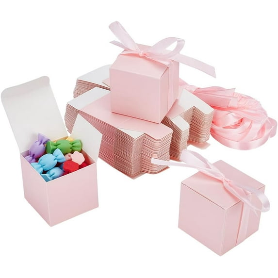 50Pack Small Gift Boxes 2x2x2 inch Pink Party Favor Box Kraft Paper Box with Lid Treat Boxes Small Jewelry Box with Ribbon