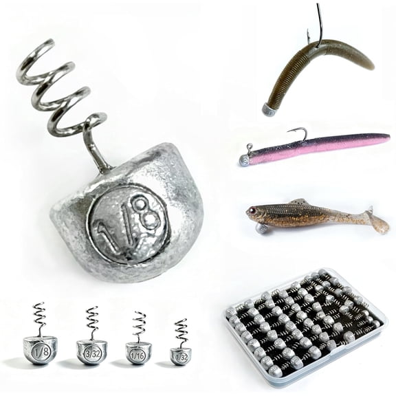 50Pack Spring Lock Nail Weights for Bass Fishing, Screw-In Bait Keeper for Neko Wacky Hover Rig, 2T High Density Alloy Sinker, 1/32 1/16 3/32 1/8 oz, Silver