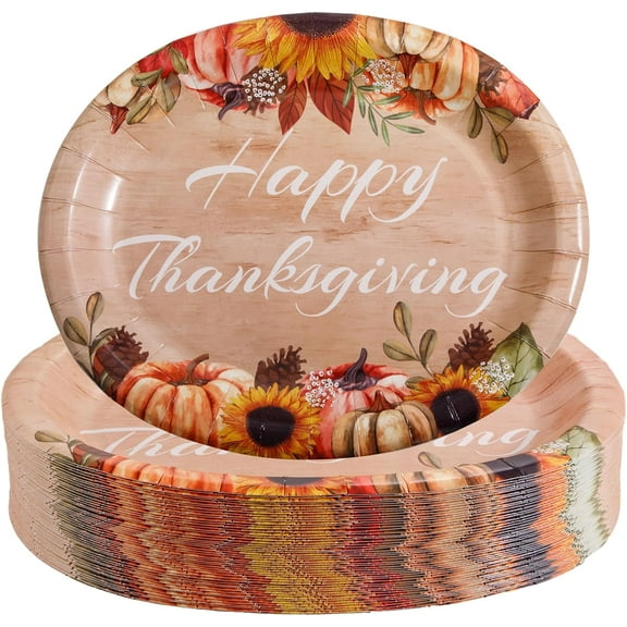 50Pack Thanksgiving Paper Plates - 10" x 12" Oval Paper Plates Dinner Size Large Disposable Platter Heavy Duty For Happy Thanksgiving Serving Tray Autumn Fall Harvest Party Supply