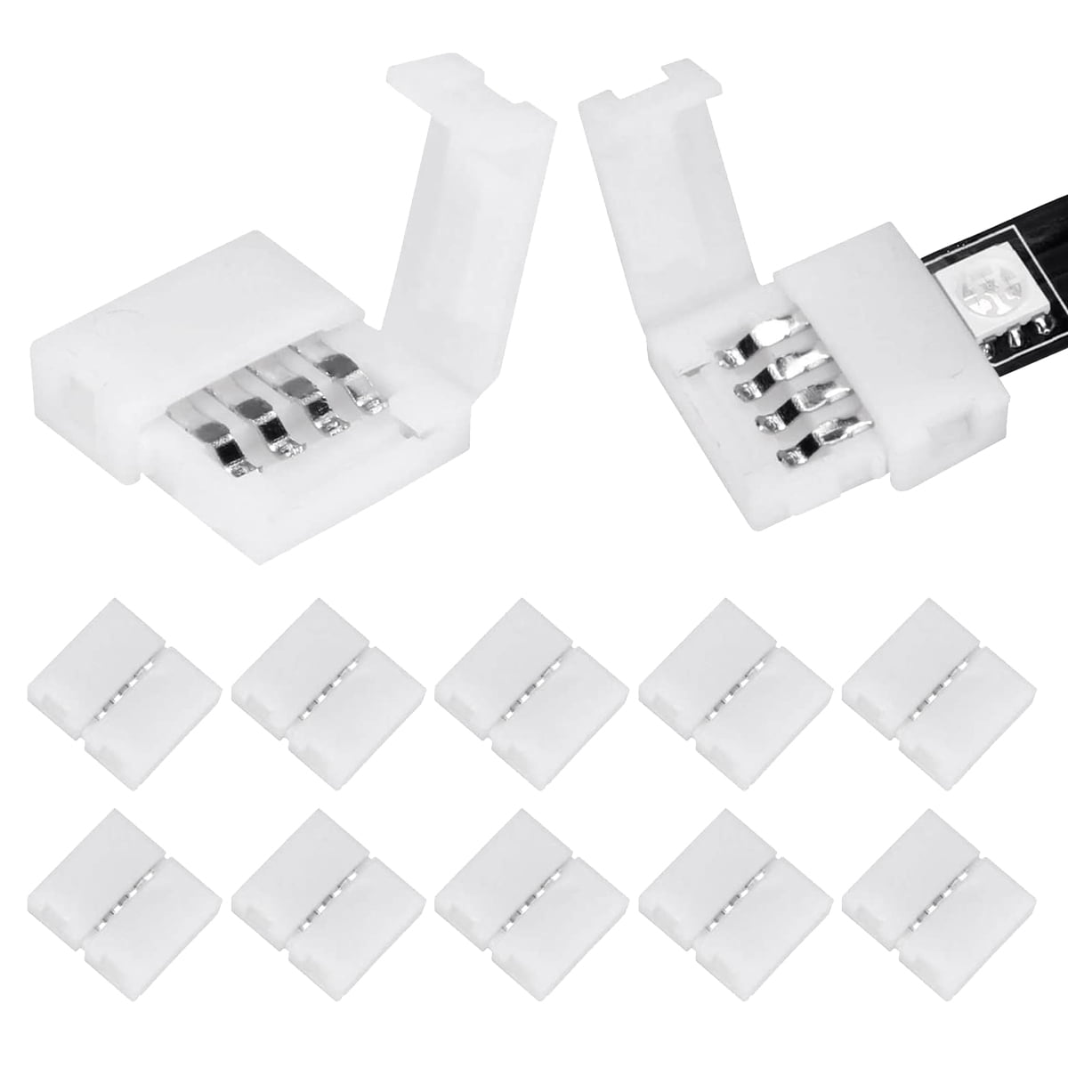 50Packs 4-Pin RGB LED Light Strip Connectors 10mm LED Strip Gapless ...