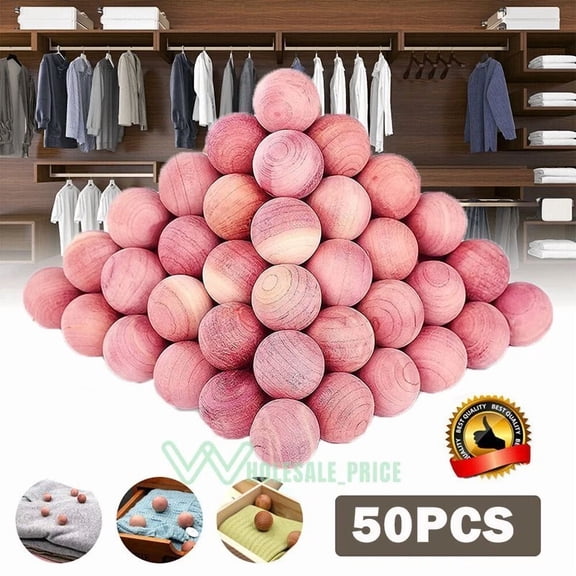 50Pc Aromatic Cedar Storage Balls Repels Insects Mildew Safe For Hangers, Closet