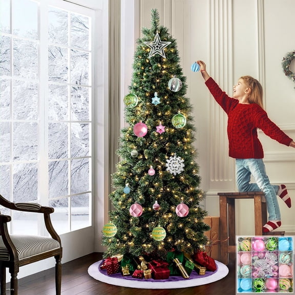 50Pc Christmas Ball Ornaments, Pink Plastic Decorationations, Hanging Tree Baubles, Easy Hang Design, Home Holiday Decoration