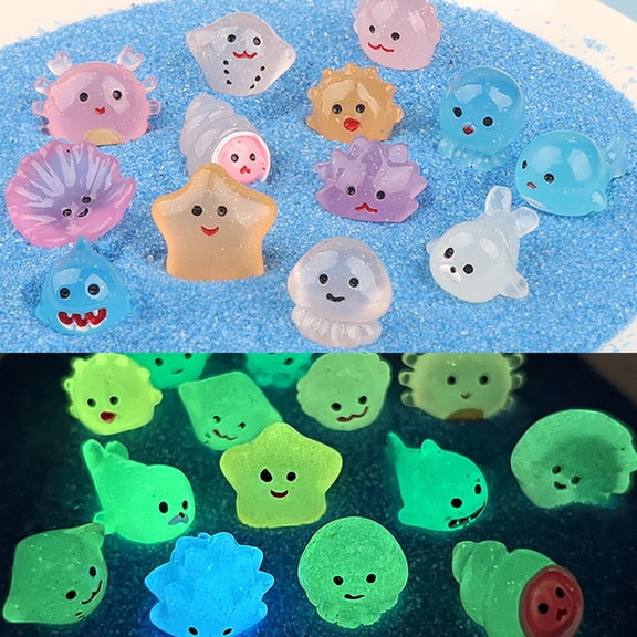 50Pc Cute Resin Luminous Turtle Sea Fish Marine Organism Miniature Figure Ornament For Fairy Garden Micro Landscape Potted Decor