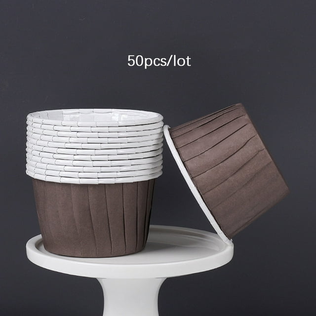 50Pc Disposable Cake Cup Gold Silver Color Edge Curl Paper Cake Cup Birthday Cake Cup Wedding Birthday Party Disposable Cake Cup (G)
