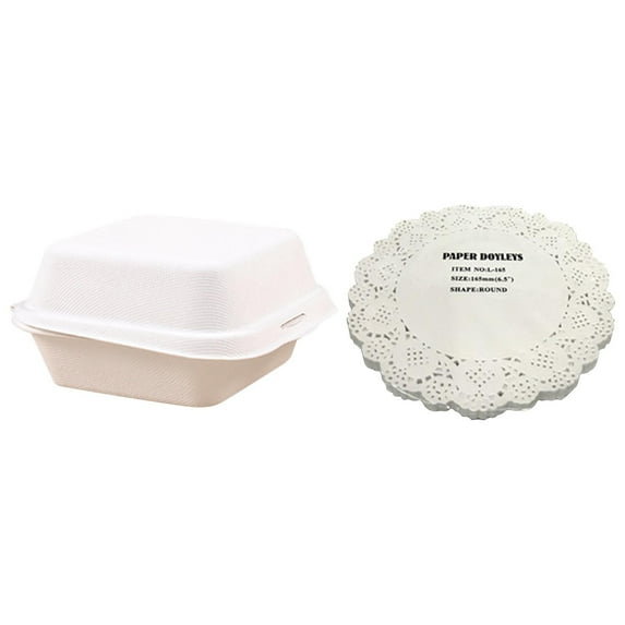 50Pc Disposable Pulp Bento Boxes Cake And Hamburger Boxes With Lids Food Containers D