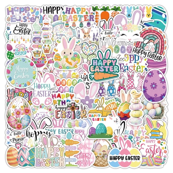 50Pc Easter Cartoon Holiday Stickers Luggage Car Guka Set Journal Stickers, Cute Bunny Egg Chick Patterns Waterproof Paper Stickers For Scrapbooking Card Making Gift Wrapping