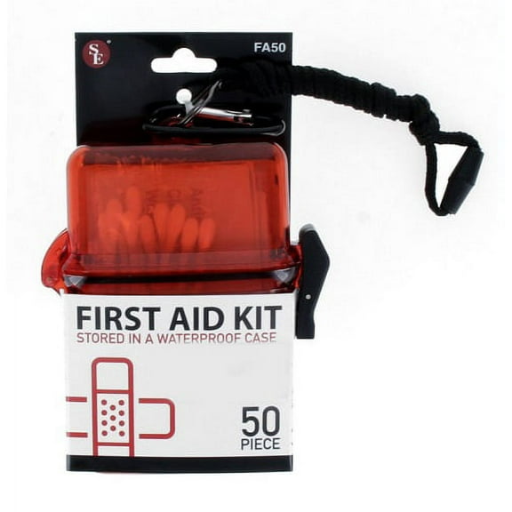 50-Piece First Aid Kit Stored in Waterproof Case with 5mm Carabineer & Lanyard