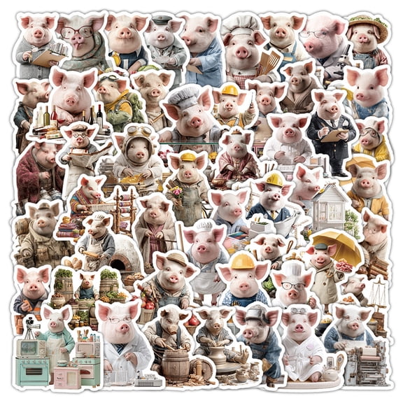 50Pc Gardener Pig Explorer Pig Stickers, Cartoon Animal Pig Doodles For Creative Car Decoration, Unique Artistic Stickers For Teens & S