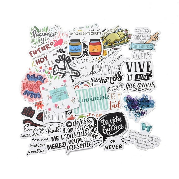 50Pc Inspirational Spanish Word Paper Stickers Set Adhesive Label Stickers for Water Bottles Skateboard Guitar Stickers Mixed Color 34~63x41~74x0.1mm