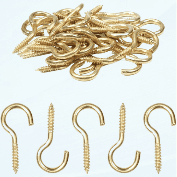 50Pcs 0.94" Length Ceiling Cups Hooks Carbon Steel Screw in Hanger Hook Eye Shape Ring Hooks Self Tapping Screws Hook for Home Office Hanging Plants Outdoor Brass Tone