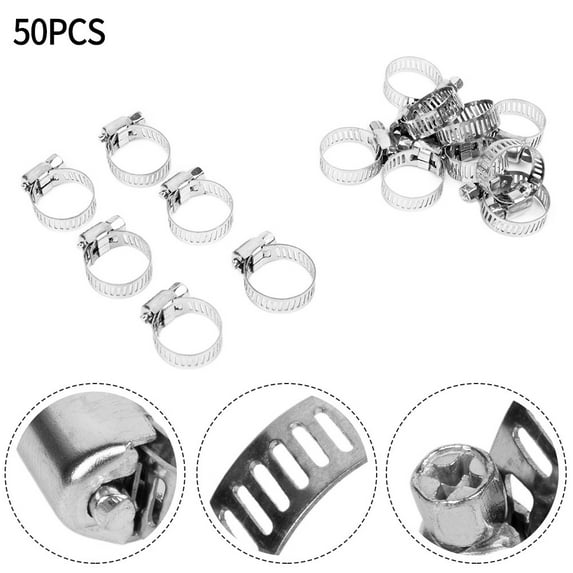 50Pcs 1/2"-3/4"Adjustable Stainless Steel Drive Hose Clamps Fuel Line Worm Clips