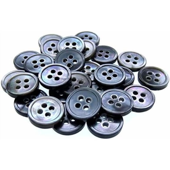 50Pcs 1/2" Black Mother of Pearl Shirt Buttons, Natural Shell Iridescent 4 Holes 11.5mm