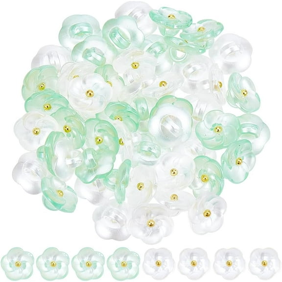 50Pcs 1/2 Inch Flower Buttons White Green Resin Floral Shank Assorted Craft Button Bulk for Sewing Crafting Scrapbooking Knitting Clothing Diy