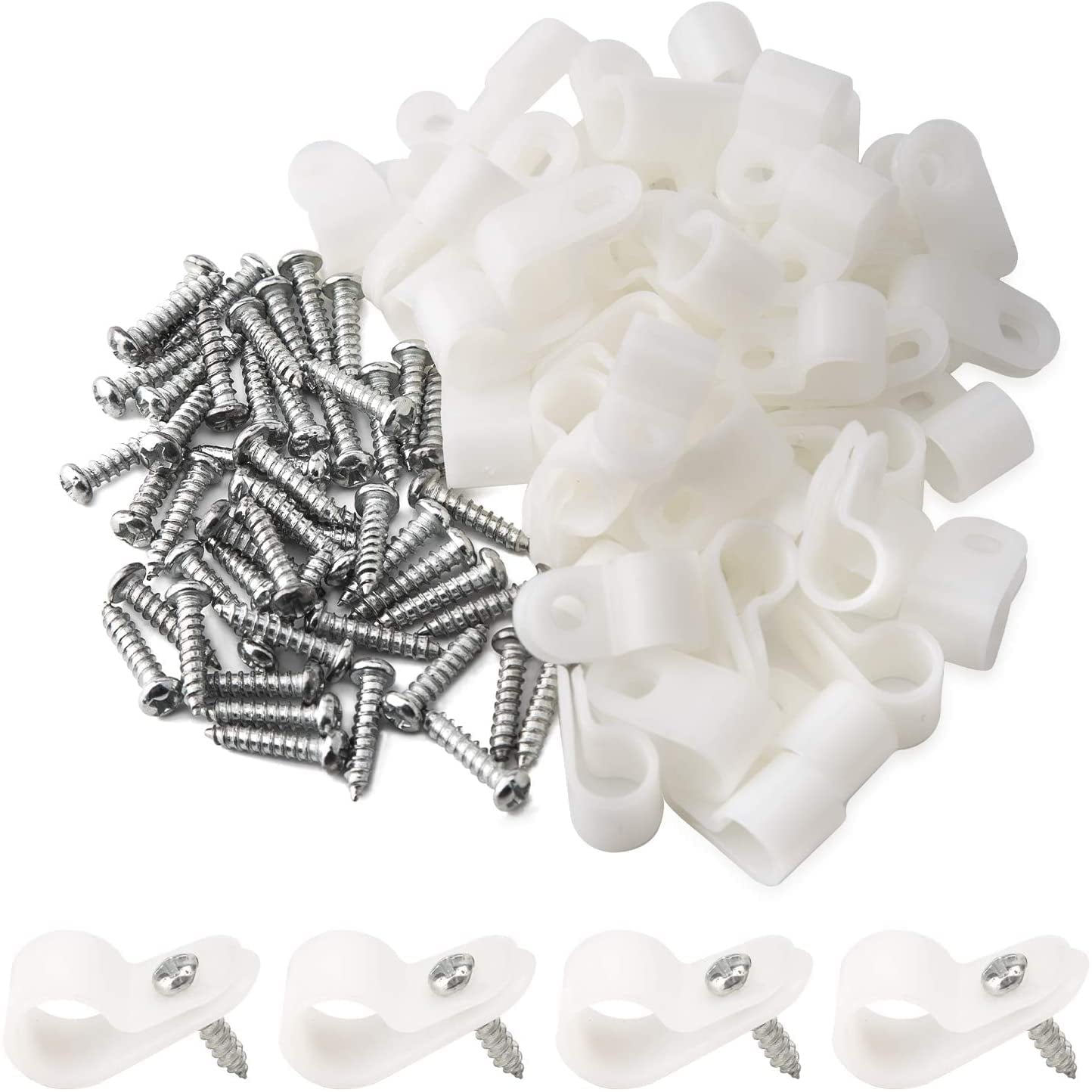 50Pcs 1/2 Inch Rope Light Clips with 50Pcs M4x14 Stainless Steel Screws