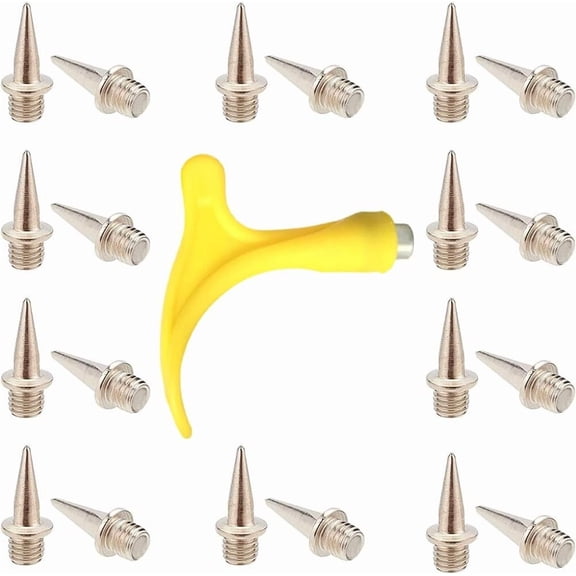 50Pcs 1/2 Inch Track Spikes Hard Steel Track Replacement Pyramid Spikes for DIY Sports Track Shoes with Wrench for DIY Long Jump Track and Field Sprinting Country Outdoor(Sliver)