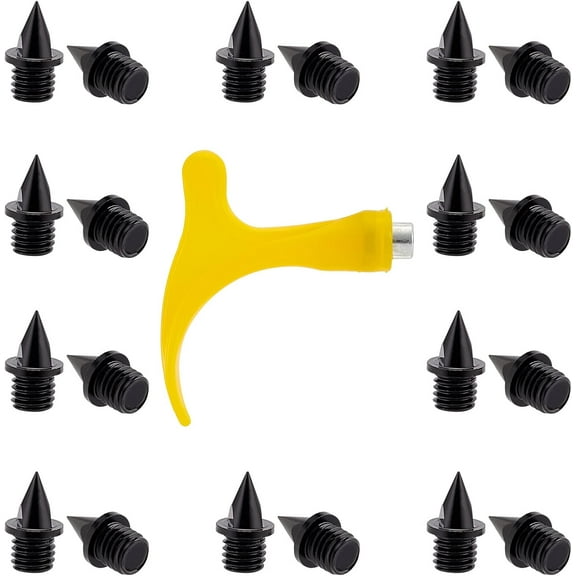 50Pcs 1/4 Inch Track Spikes Hard Steel Track Replacement Pyramid Spikes for Sports Track Shoes with Wrench for Long Jump Track and Field Sprinting or Country Outdoor(Black) for DIY