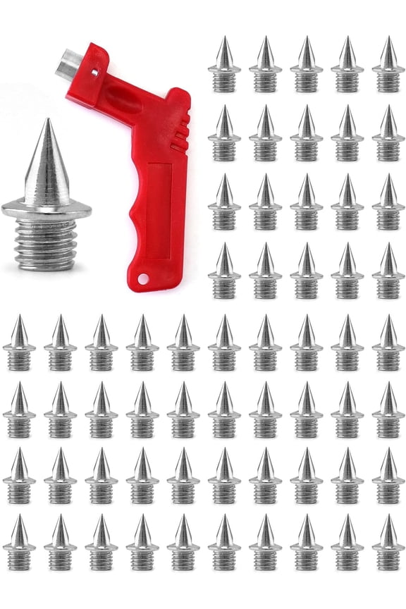 50Pcs 1/4 Inch Track Spikes Steel Replacement Running Spikes with Spike Wrench for Sports Shoes Track and Field Sports (Silver)