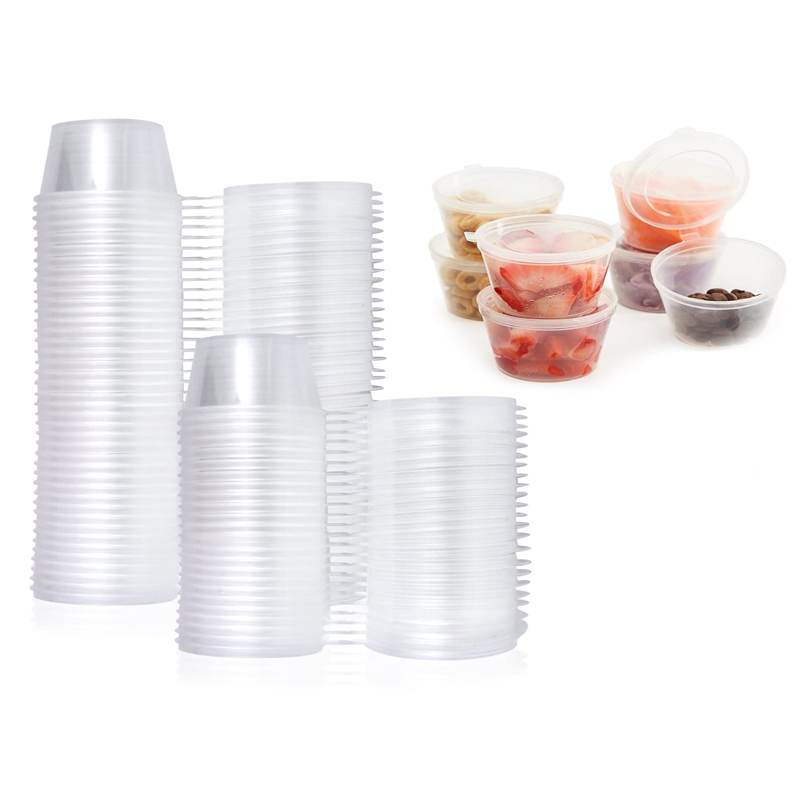 Round Clear Plastic Deli, Sauce Small Pot Container Cups with Lids