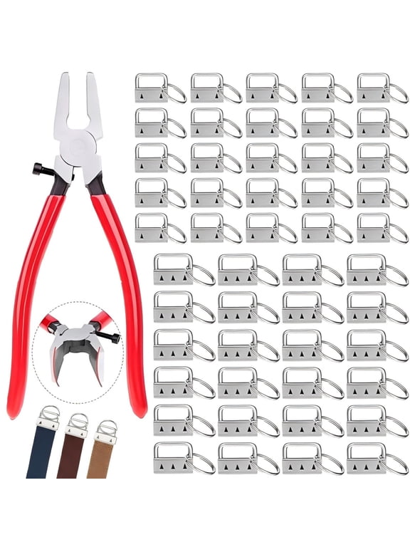 50Pcs 1-Inch Key Fob Hardware Set with Pliers Complete DIY Keychain Making Kit for Wristlets, Lanyards, Bag Tags & Craft Projects, Silver
