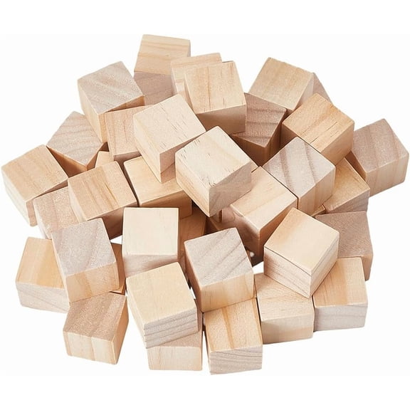 50Pcs 1 Inch Wooden Blocks Unfinished Wood Cubes Natural Square Solid Pine Log Craft Accessories for DIY Projects Arts Crafts Painting Stamping Puzzles Educational Activities Supplies Adult White