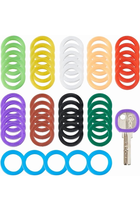 50Pcs 10 Colors Key Cap Covers Key Identifier Rings Plastic Key Protector Sleeve Rings Label ID Round Key Toppers Key Coding Rings for Standard Flat House Keys diy