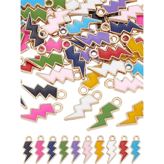 50Pcs 10 Colors Lightning Bolt Charm Pendants Alloy+Enamel Flash Lightning Charms for Craft Bracelet Necklace Earring Key Chains Jewelry Making Colorful