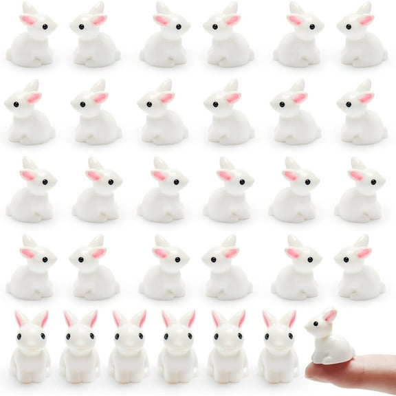 50Pcs/100Pcs Rabbit Miniature Figurines Easter Bunny Mini Rabbits Bunny Figurine Mini Resin Animals Fairy Garden Miniature Ornaments for Easter Egg Fillers Dollhouse Cake Home Decor