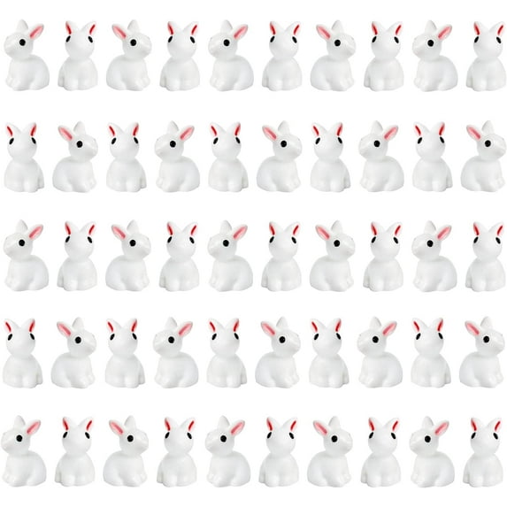 50Pcs/100Pcs Rabbit Miniature Figurines Easter Bunny Mini Rabbits Bunny Figurine Mini Resin Animals Fairy Garden Miniature Ornaments for Easter Egg Fillers Dollhouse Cake Home Decor