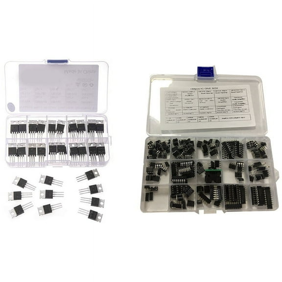 50Pcs 10Types IRF Series Mosfet Transistors Assortment Kit & 150Pcs IC Chip Assortment,Opamp,Oscillator,Pwm,Black