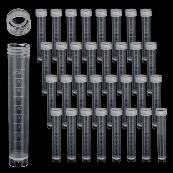 50Pcs 10ml Plastic Small Vials with Screw Caps Sample Containers Tube Self Standing Plastic Storage Tubes for Storage Scientific Experiments DIY