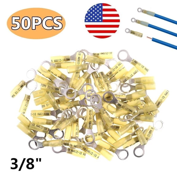 50Pcs 12-10 AWG Waterproof Wire Crimp Connectors Heat Shrink Ring Terminals M10