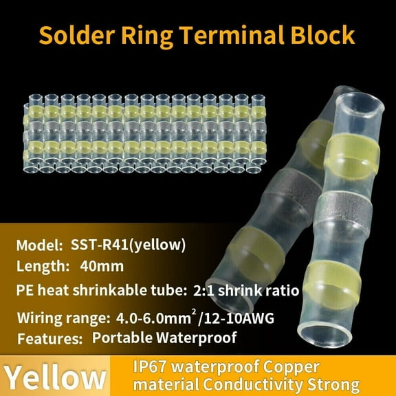 50Pcs 12-10AWG Heat Shrink Solder Seal Connectors Wire Butt Waterproof Terminals