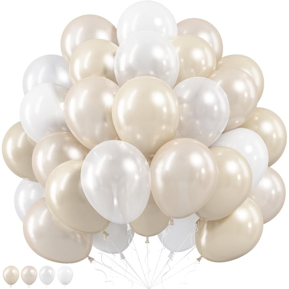 50Pcs 12 Inch Double Stuffed Pearl Sand White Thick Ivory Latex Balloons, Decor Supplies for Wedding, Engagement, Bridal, Birthday & Anniversary Party
