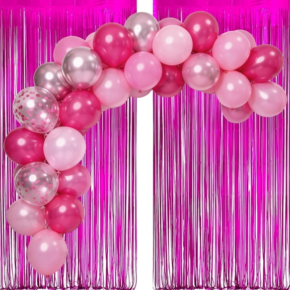 50Pcs 12 Inch Pinks Light Pink Metallic Pink Light Rose Red Pink Confetti Balloons and 2 Pack Rose Red Streamer 3.2 x 6.56 FT for Birthday Wedding Baby Bridal Shower Party Decorations