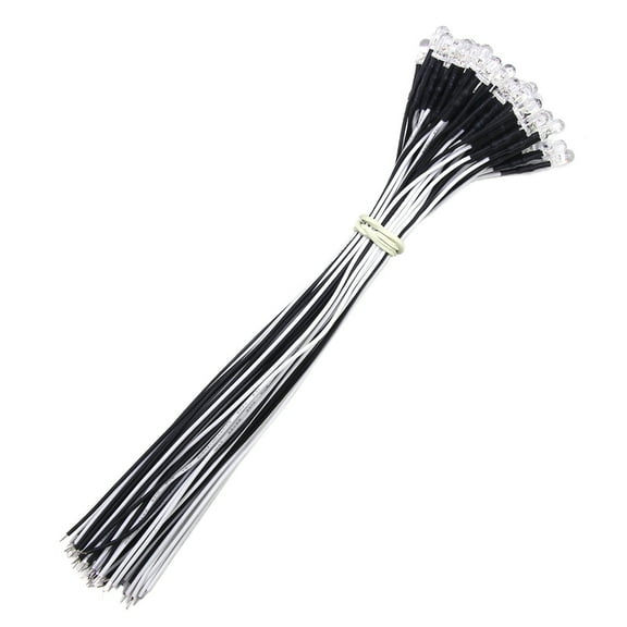 50Pcs 12V 5mm Prewired Led Diode Lights Replacement Light Emitting Diodes Small LED Lamps for Car Model Electronics